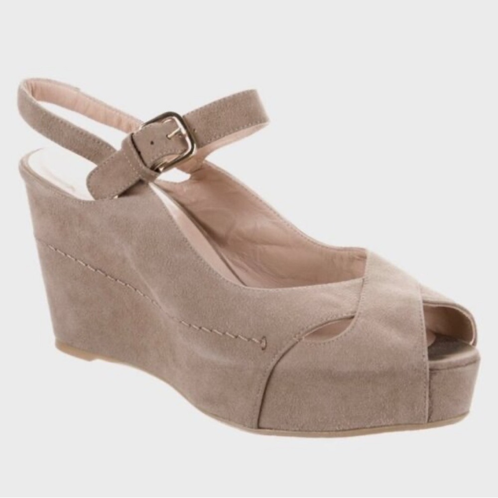 STUART WEITZMAN Suede Wedge Slingback  Neutral Minimalist Platform Sandals Sz7.5